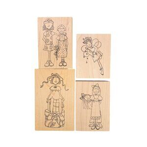 Vintage Inky Antics Rubber Stamps Hattie Lace Lot Of 4 Large Best Bud Hatbox New